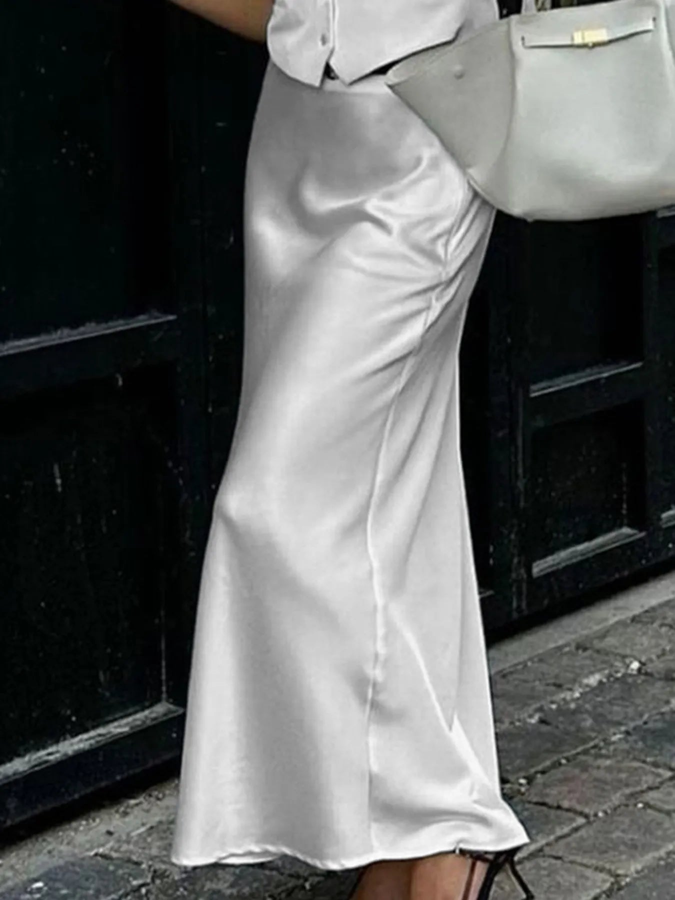 Satin Maxi Skirt with Drawstring Waist - Premium variable from Tooksie - Just $44.99! Shop now at Tooksie