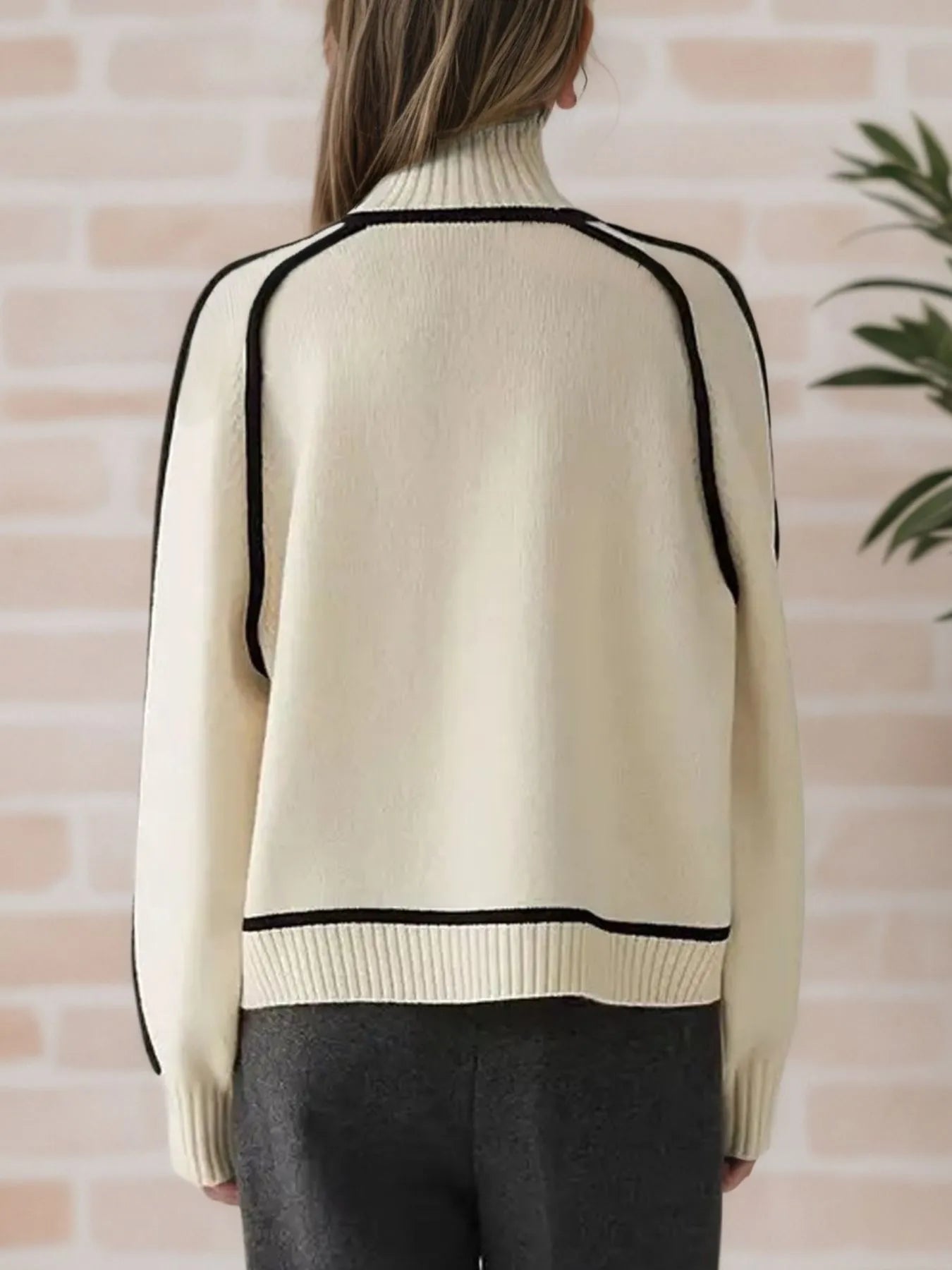 Contrast Trim Turtleneck Sweater - Premium variable from Tooksie - Just $52.99! Shop now at Tooksie