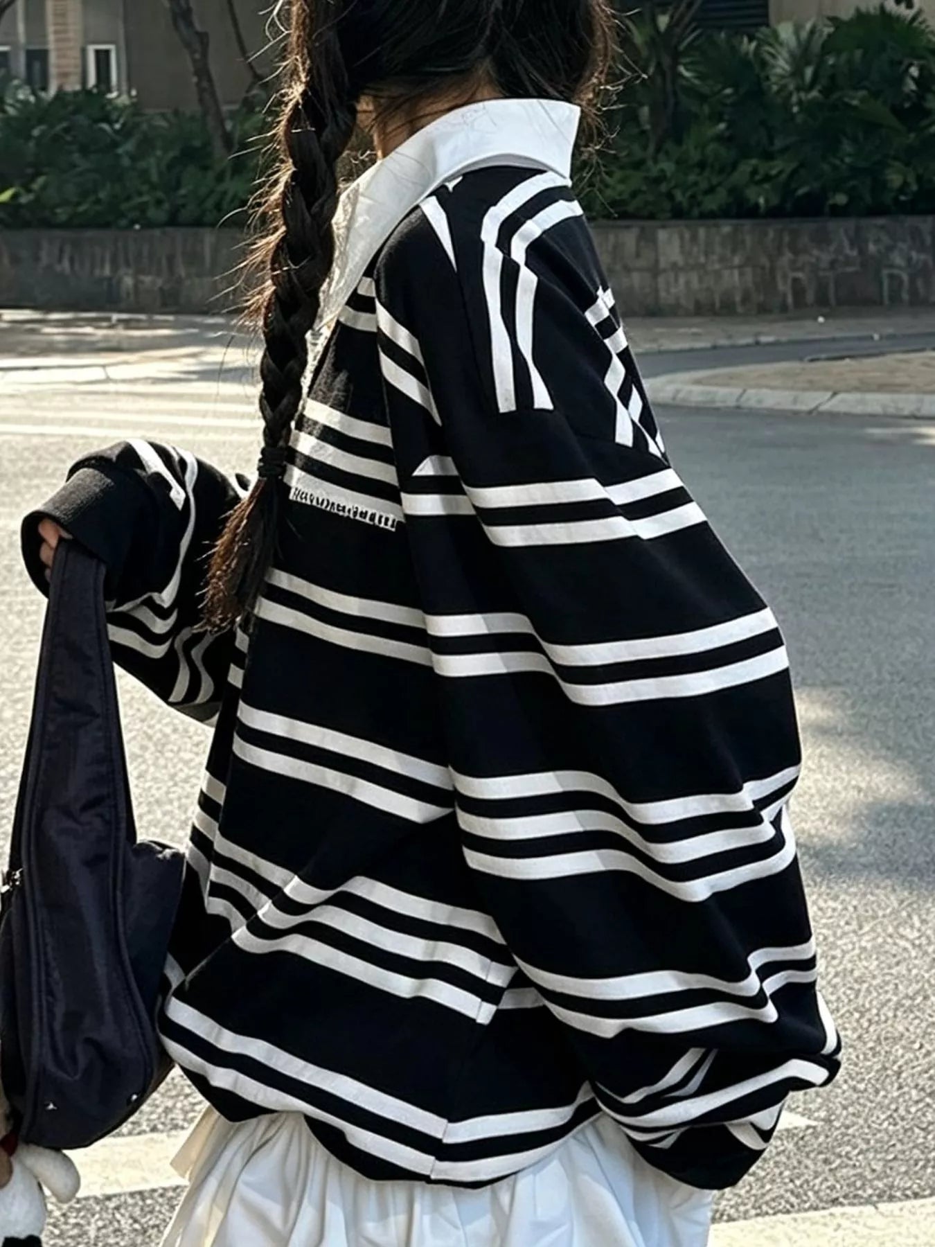 Black & White Striped Oversized Rugby Shirt - Premium variable from Tooksie - Just $41.99! Shop now at Tooksie