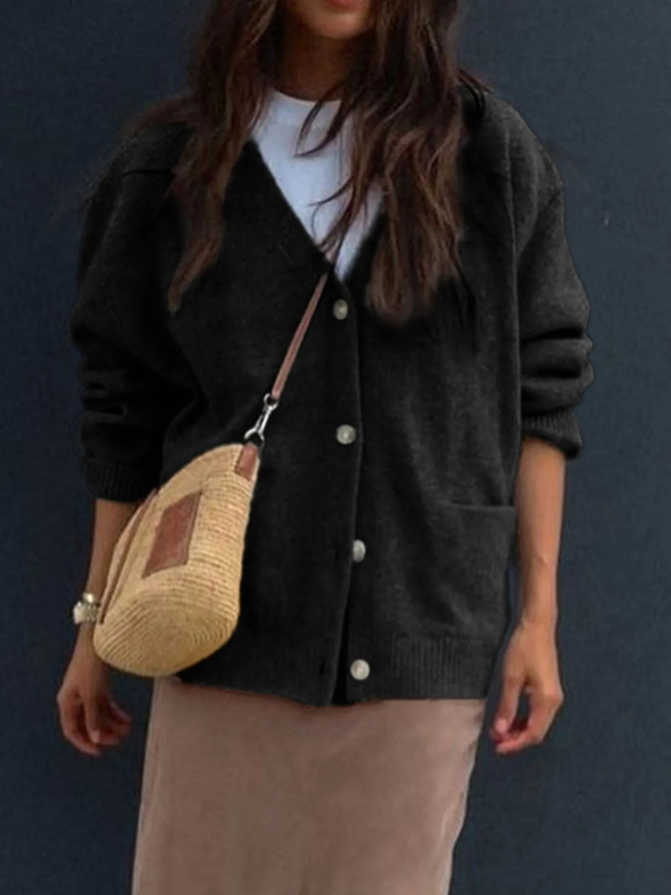 Button-Front Long Sleeve Cardigan - Premium variable from Tooksie - Just $59.99! Shop now at Tooksie