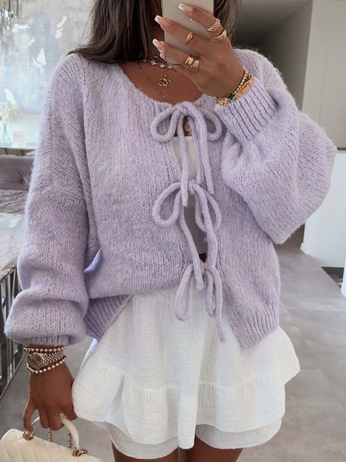 Bow Tie Front Knit Cardigan - Premium variable from Tooksie - Just $42.99! Shop now at Tooksie