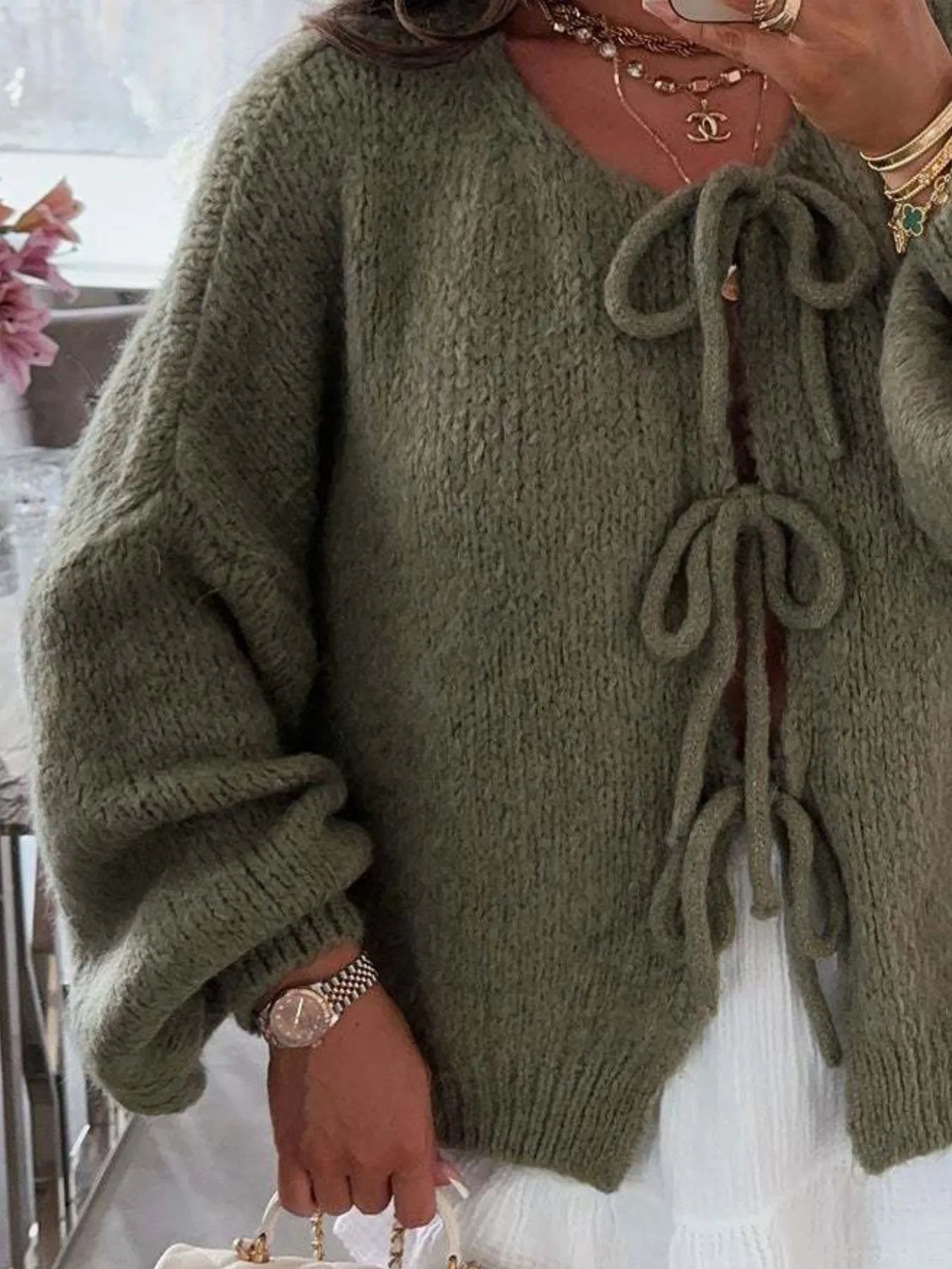 Bow Tie Front Knit Cardigan - Premium variable from Tooksie - Just $42.99! Shop now at Tooksie