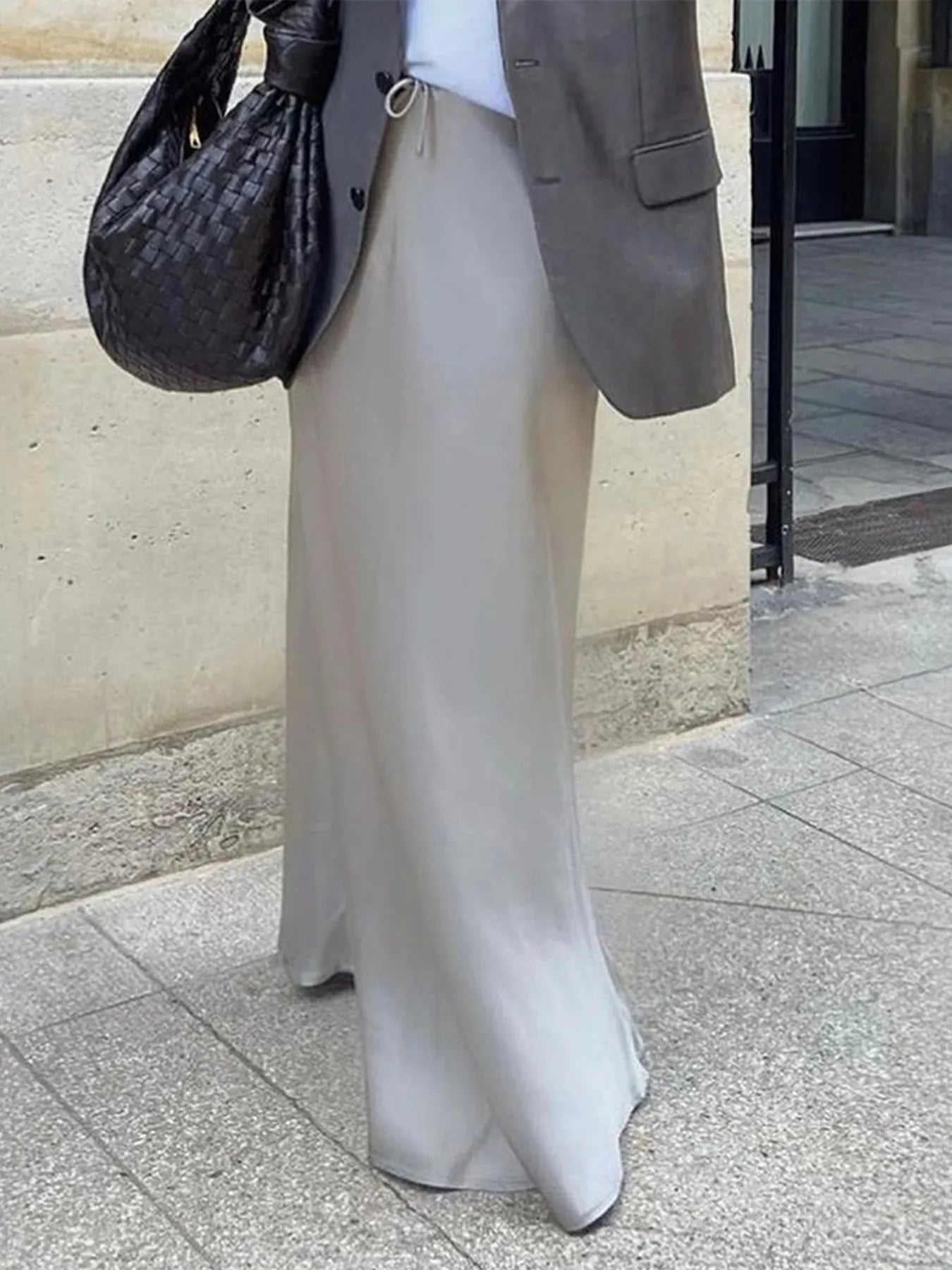 Satin Maxi Skirt with Drawstring Waist - Premium variable from Tooksie - Just $44.99! Shop now at Tooksie
