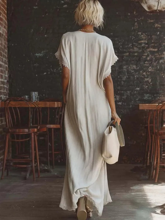 Lace Trim V-Neck Maxi Dress - Premium variable from Tooksie - Just $38.99! Shop now at Tooksie