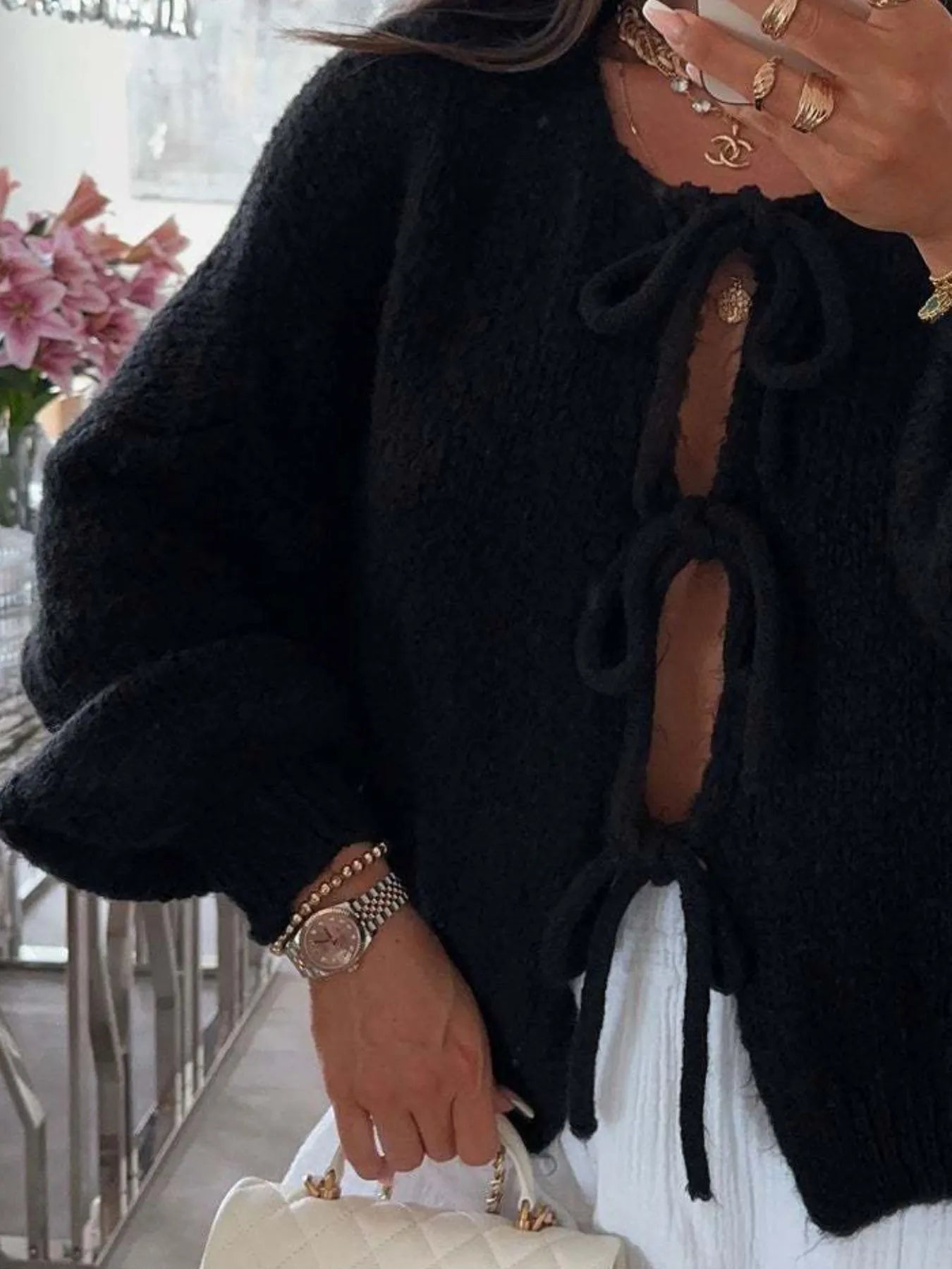 Bow Tie Front Knit Cardigan - Premium variable from Tooksie - Just $42.99! Shop now at Tooksie