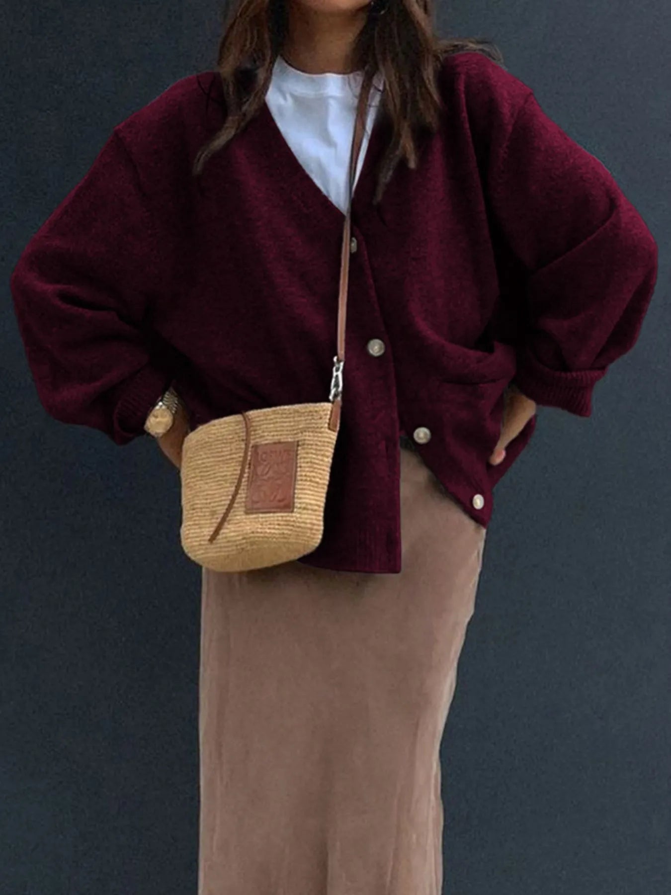Button-Front Long Sleeve Cardigan - Premium variable from Tooksie - Just $59.99! Shop now at Tooksie