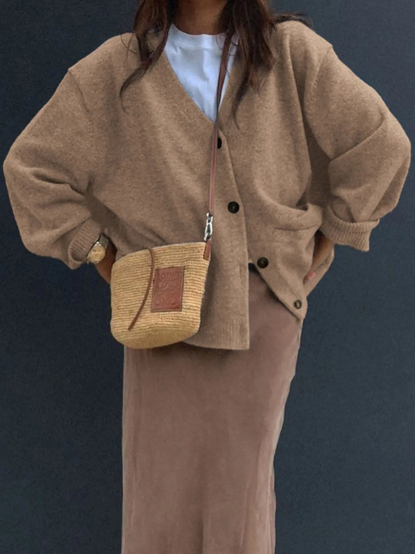 Button-Front Long Sleeve Cardigan - Premium variable from Tooksie - Just $59.99! Shop now at Tooksie