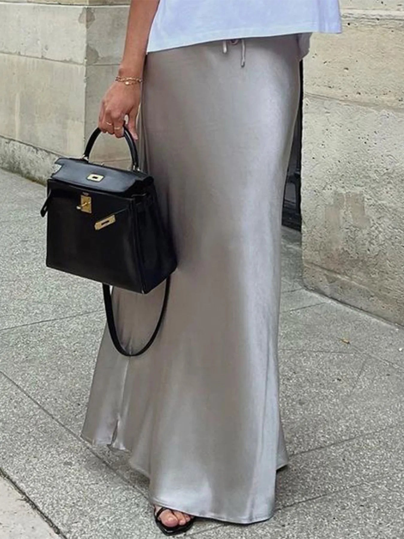 Satin Maxi Skirt with Drawstring Waist - Premium variable from Tooksie - Just $44.99! Shop now at Tooksie