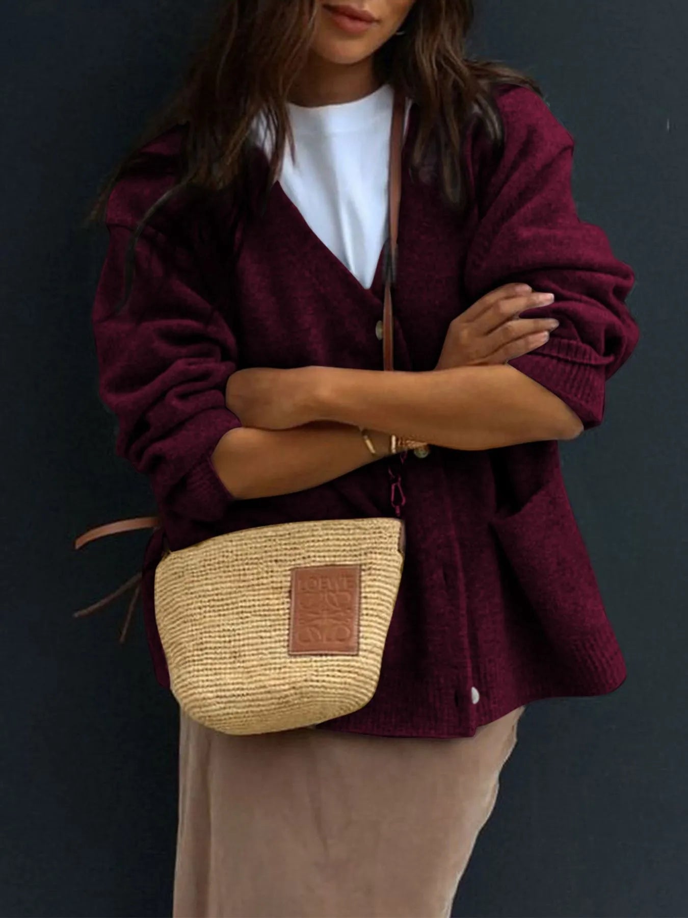 Button-Front Long Sleeve Cardigan - Premium variable from Tooksie - Just $59.99! Shop now at Tooksie