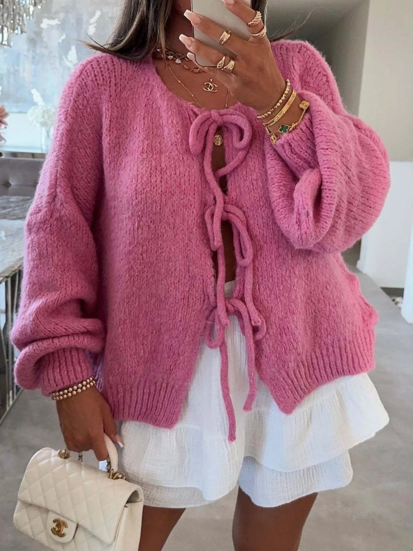 Bow Tie Front Knit Cardigan - Premium variable from Tooksie - Just $42.99! Shop now at Tooksie