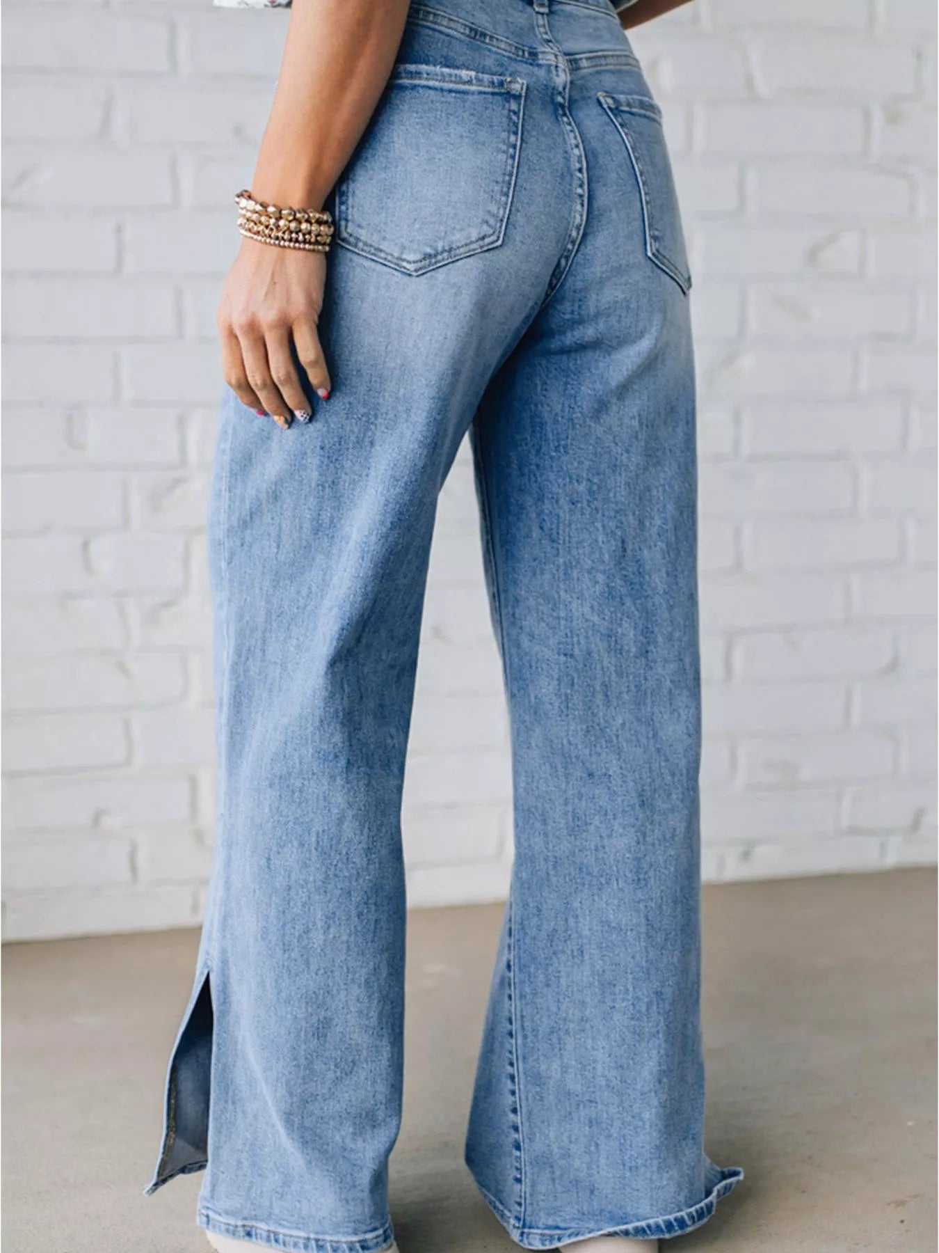 Slit Wide Leg Jeans - Premium variable from Tooksie - Just $65.99! Shop now at Tooksie