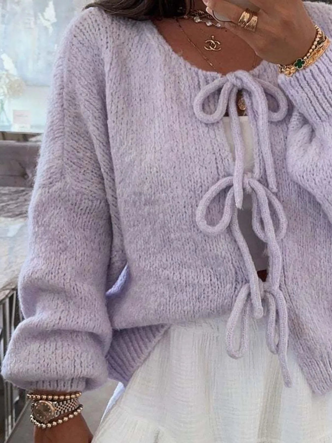 Bow Tie Front Knit Cardigan - Premium variable from Tooksie - Just $42.99! Shop now at Tooksie
