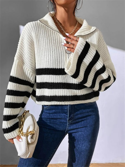 Striped Half Zip Cropped Sweater - Premium variable from Tooksie - Just $39.99! Shop now at Tooksie