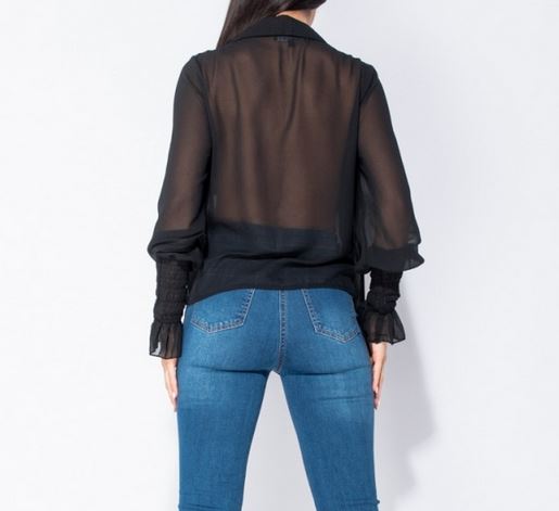 Black Pussy Bow Ruffle Trim Blouse - Premium variable from Tooksie - Just $24.99! Shop now at Tooksie