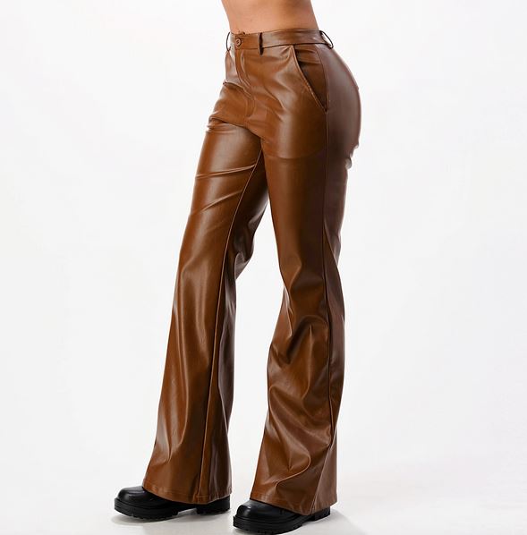 Brown Faux Leather Wide Leg Trousers - Premium variable from Tooksie - Just $42.99! Shop now at Tooksie