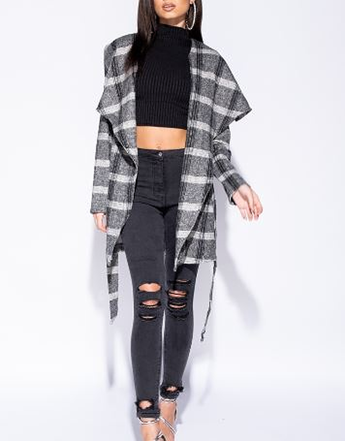 Grey Check Shawl Coat - Premium variable from Tooksie - Just $39.99! Shop now at Tooksie