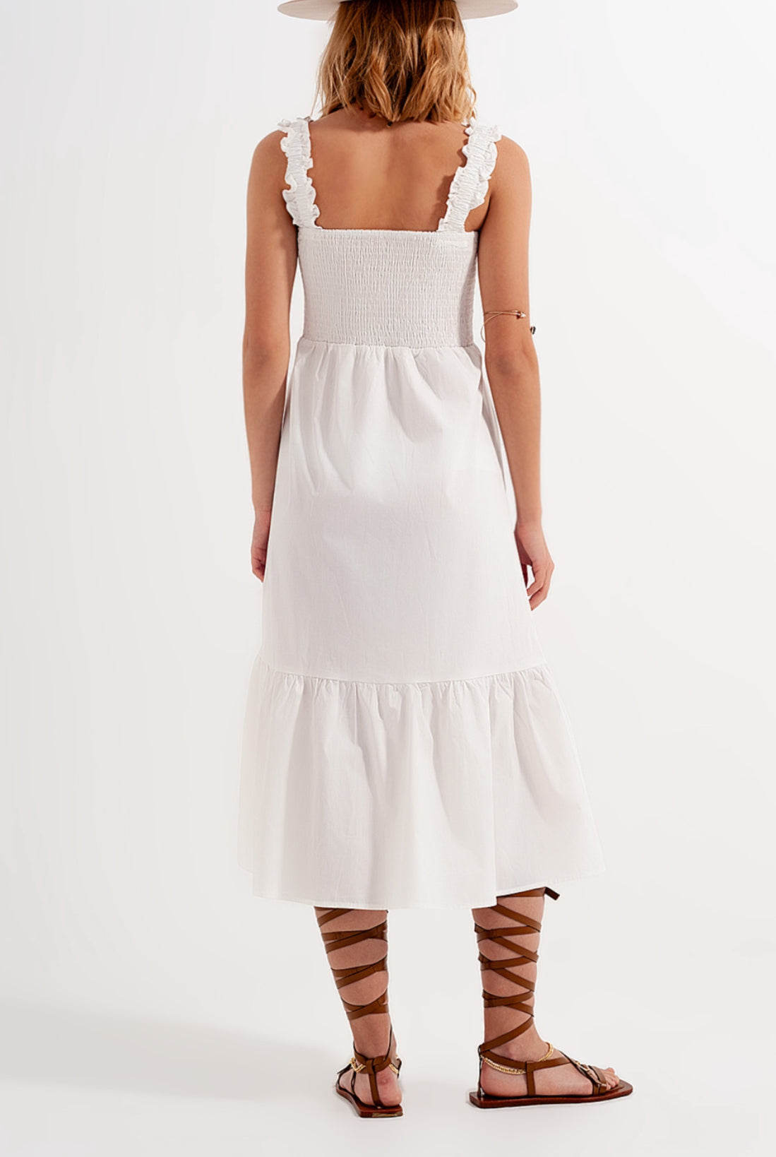 White Smocked Bodice Dress - Premium variable from Tooksie - Just $42.99! Shop now at Tooksie