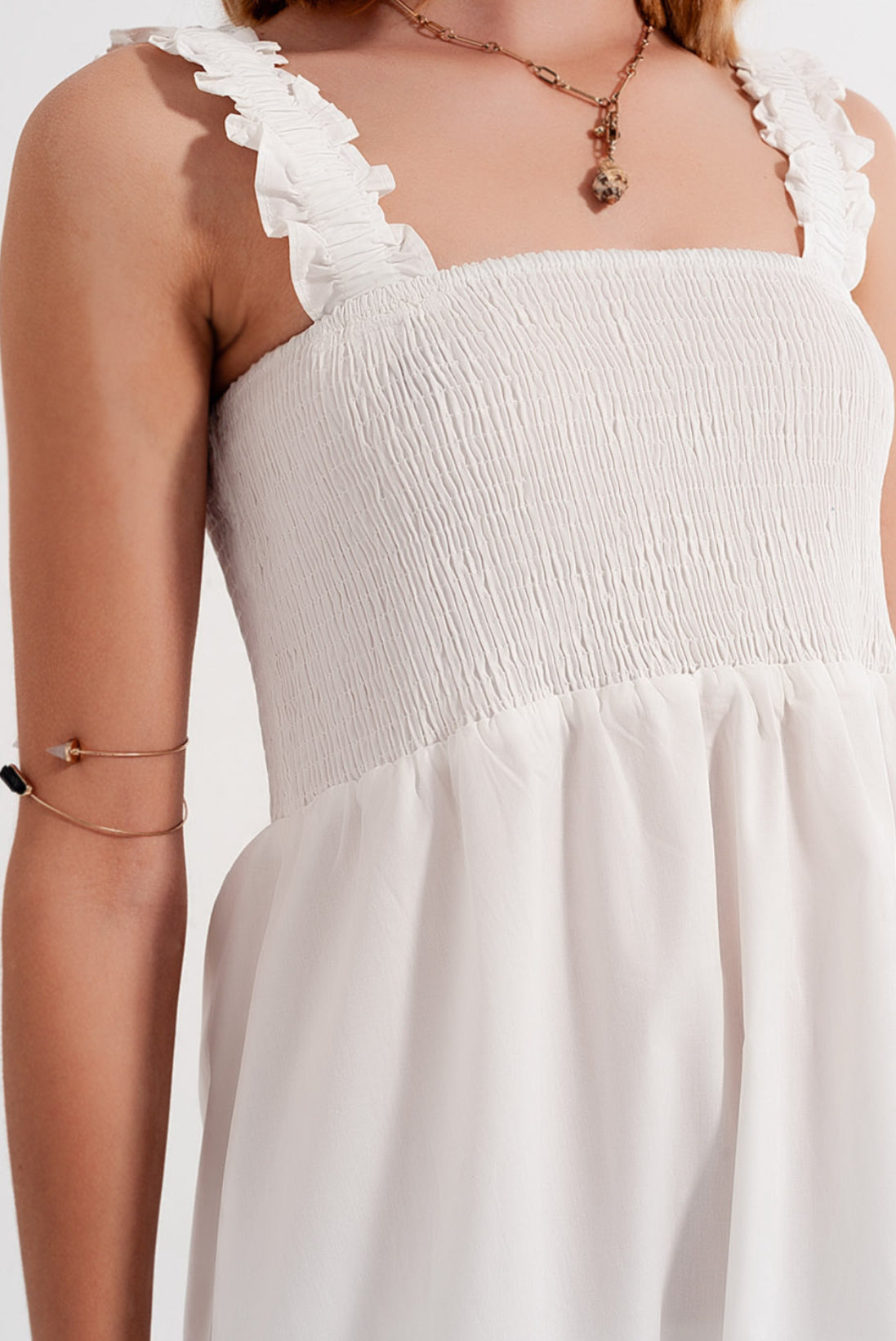 White Smocked Bodice Dress - Premium variable from Tooksie - Just $42.99! Shop now at Tooksie