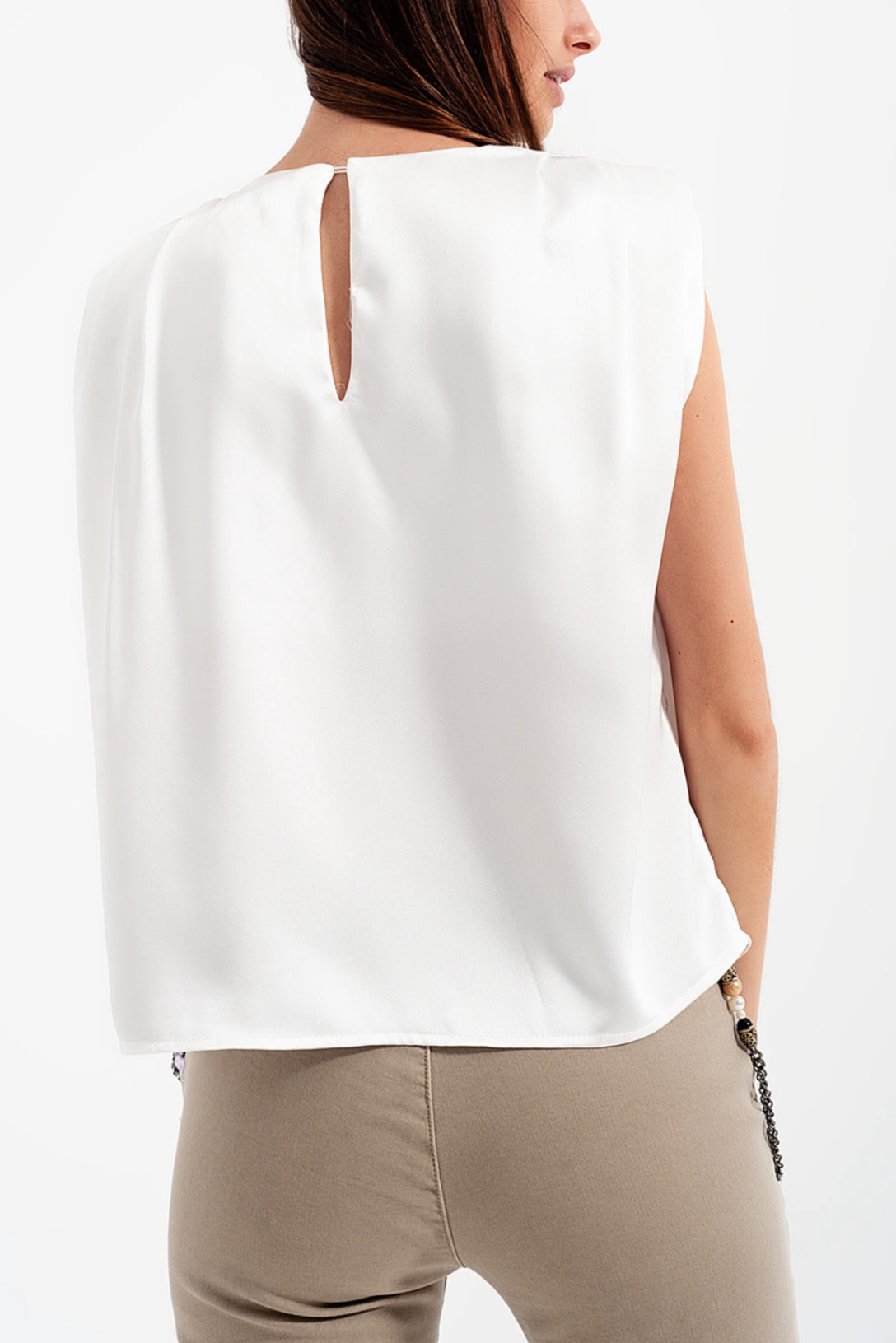 White Satin Sleeveless Top - Premium variable from Tooksie - Just $35.99! Shop now at Tooksie