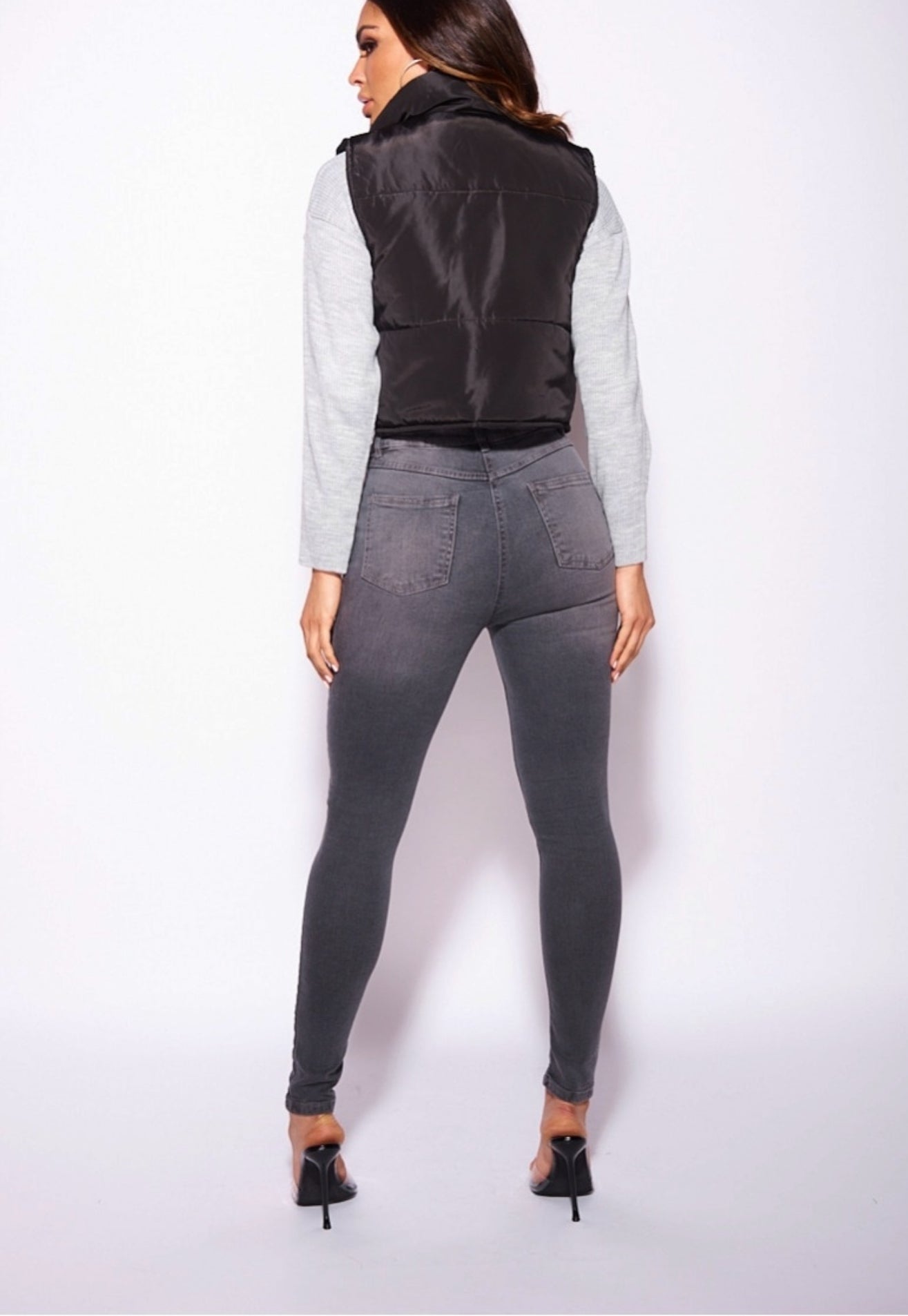 Black Cropped Puffer Vest