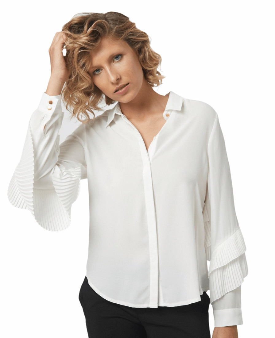 White Pleat Detail Blouse - Premium variable from Tooksie - Just $29.99! Shop now at Tooksie