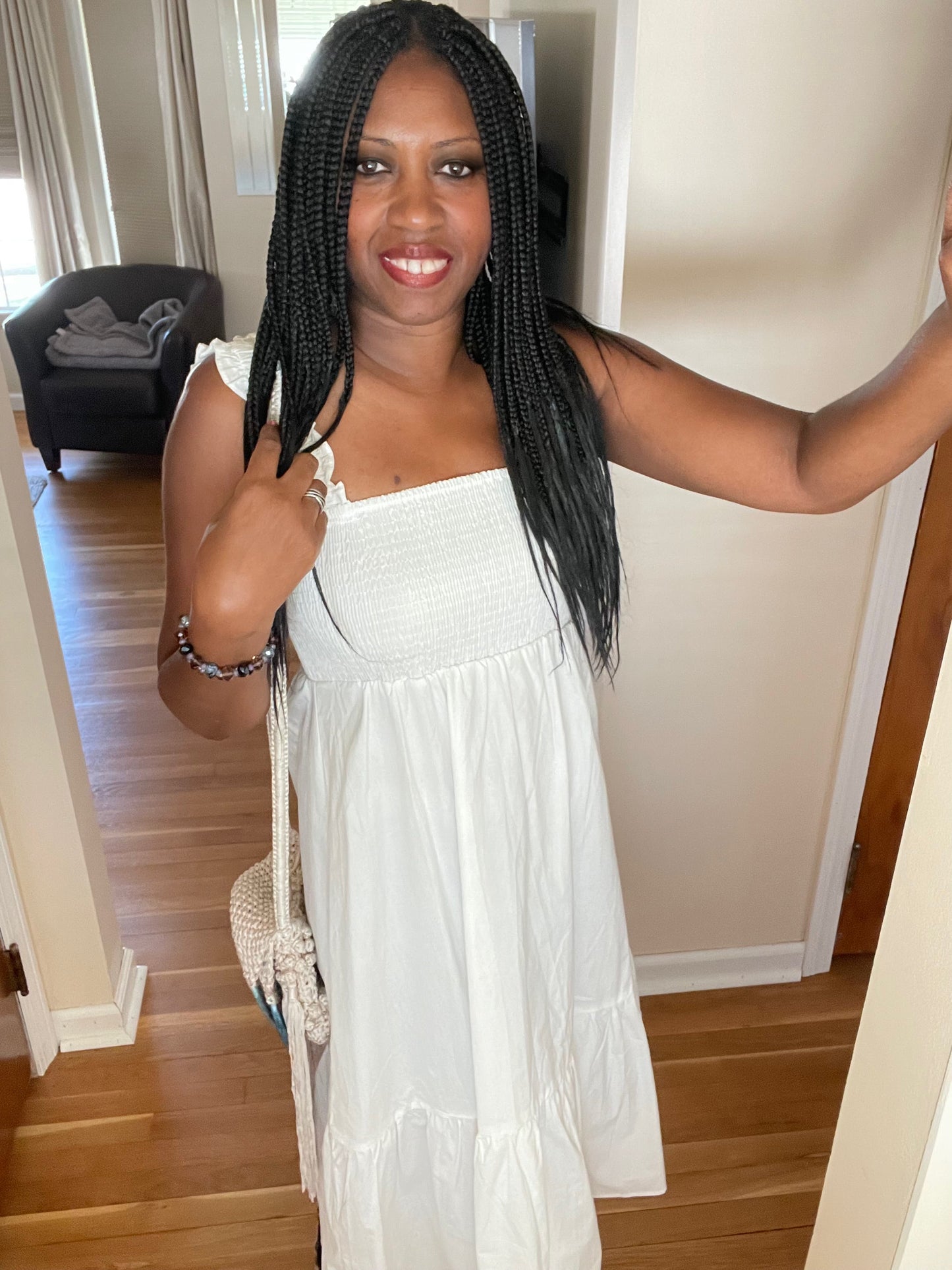 White Smocked Bodice Dress - Premium variable from Tooksie - Just $42.99! Shop now at Tooksie