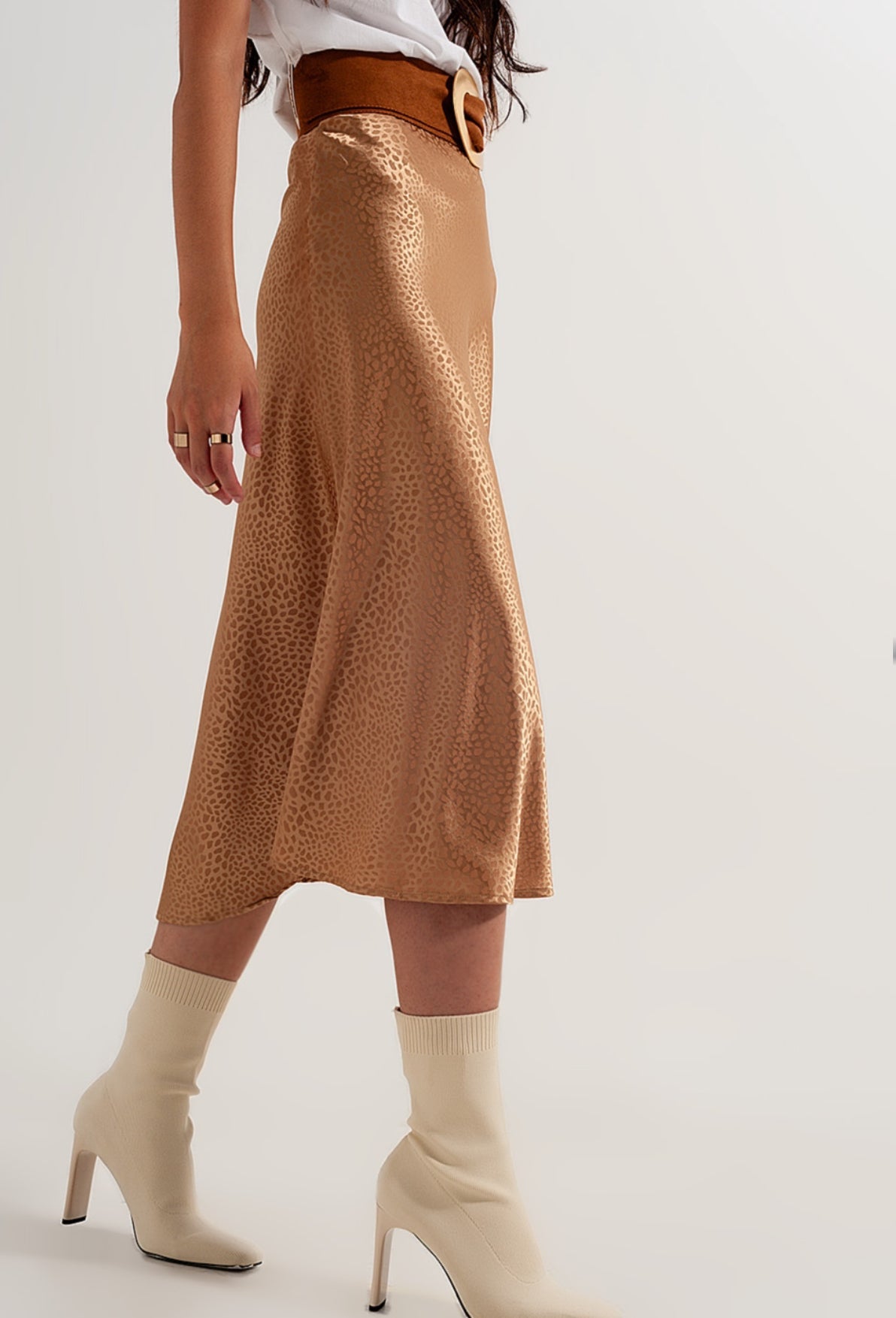 Gold Satin Midi Slip Skirt - Premium variable from Tooksie - Just $48.99! Shop now at Tooksie