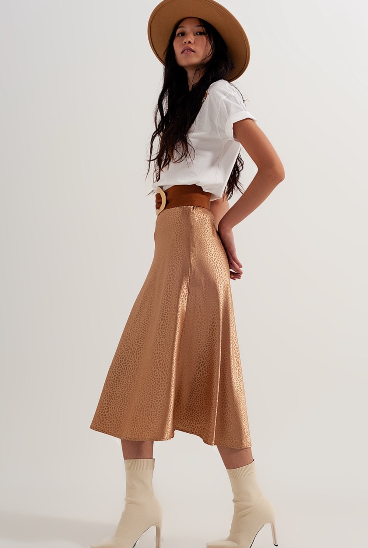 Gold Satin Midi Slip Skirt - Premium variable from Tooksie - Just $48.99! Shop now at Tooksie