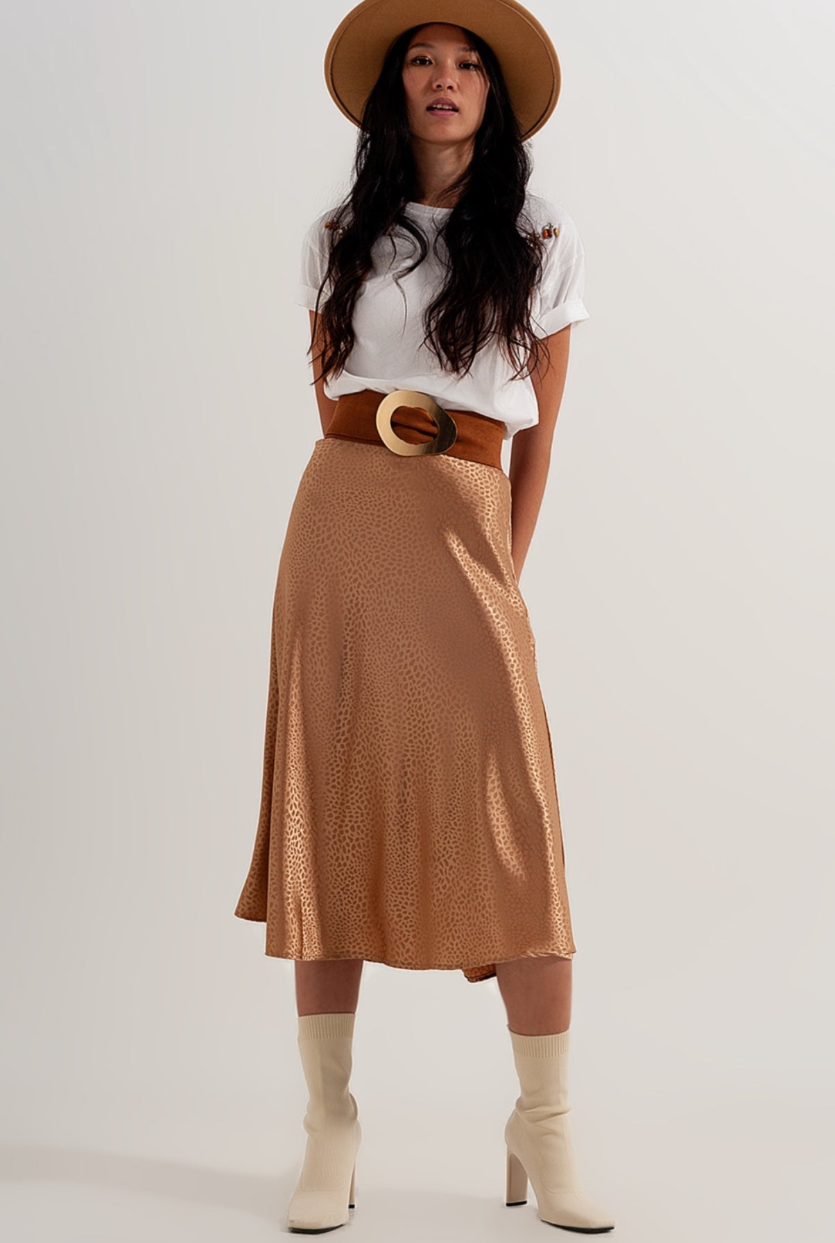 Gold Satin Midi Slip Skirt - Premium variable from Tooksie - Just $48.99! Shop now at Tooksie
