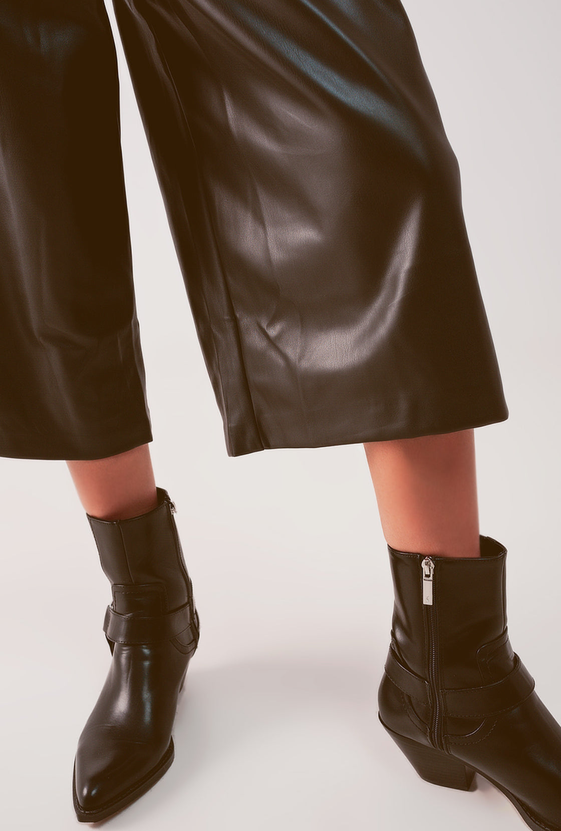 Black Faux Leather Wide Leg Culottes - Premium variable from Tooksie - Just $54.99! Shop now at Tooksie