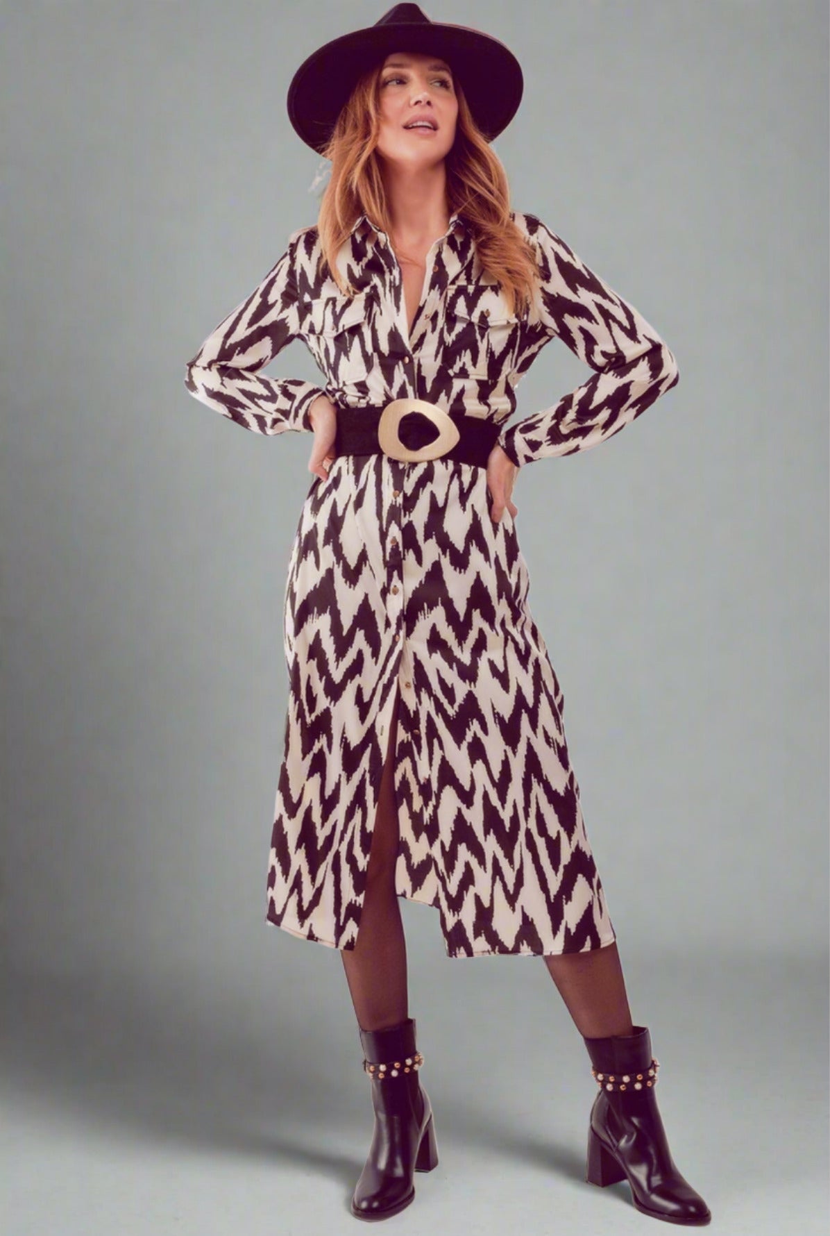 Allover Zigzag Print Shirt Dress - Premium variable from Tooksie - Just $47.99! Shop now at Tooksie