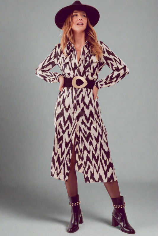 Allover Zigzag Print Shirt Dress - Premium variable from Tooksie - Just $47.99! Shop now at Tooksie