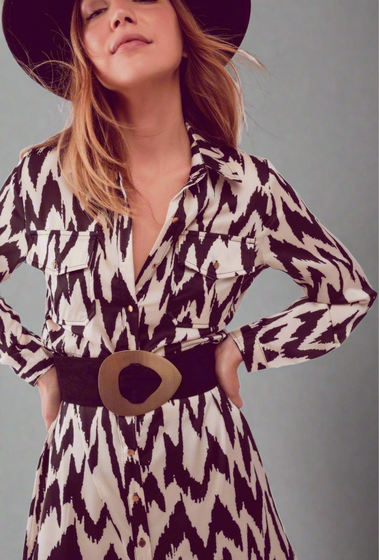Allover Zigzag Print Shirt Dress - Premium variable from Tooksie - Just $47.99! Shop now at Tooksie