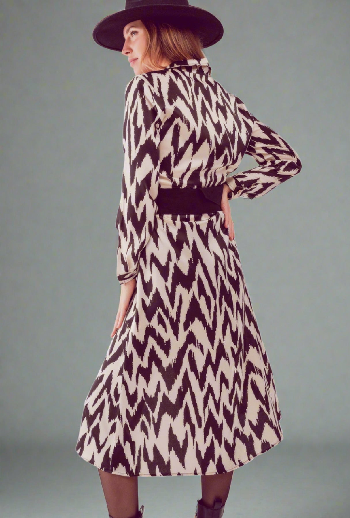 Allover Zigzag Print Shirt Dress - Premium variable from Tooksie - Just $47.99! Shop now at Tooksie