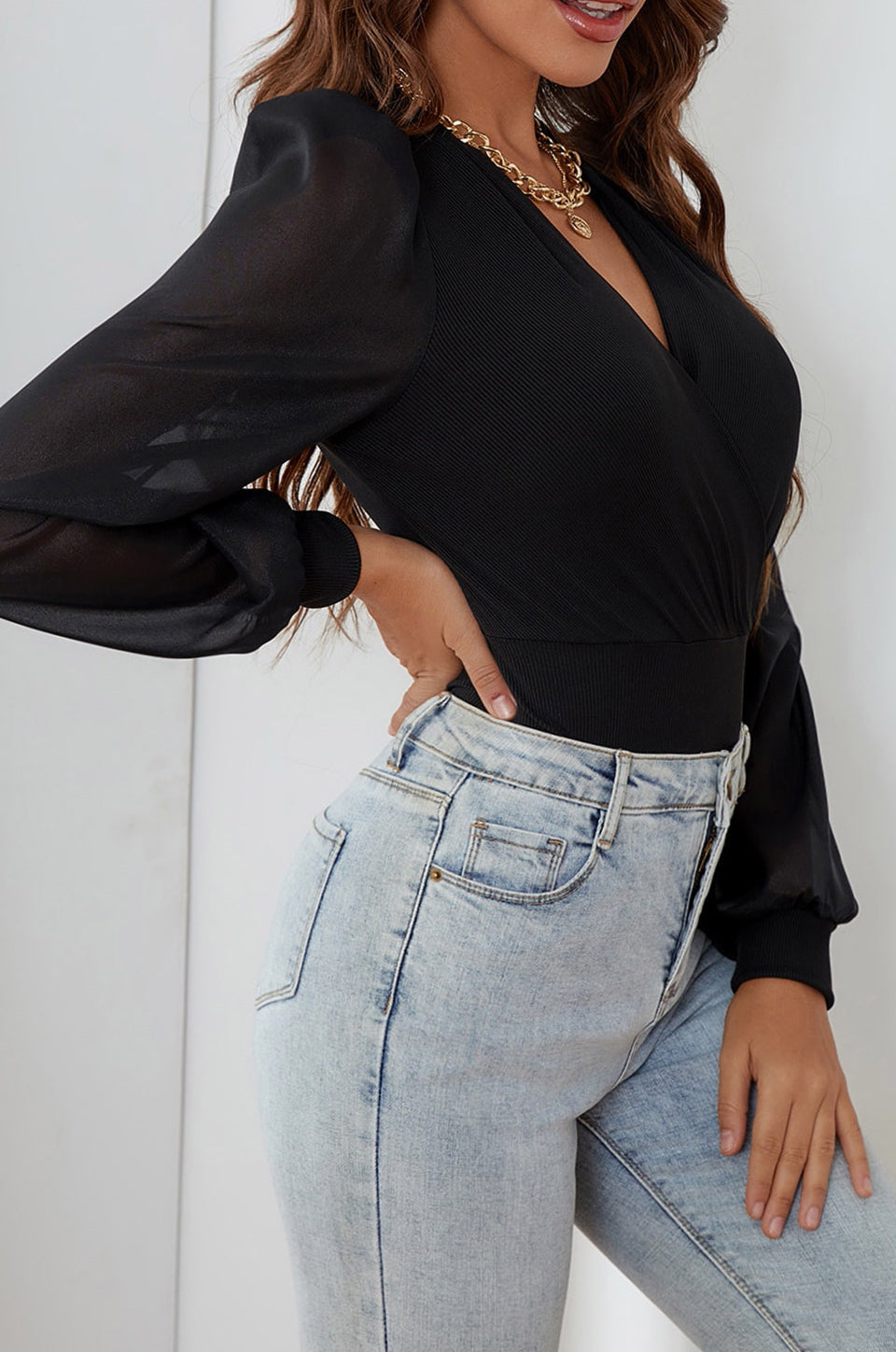 Black Wrapover Bodysuit - Premium variable from Tooksie - Just $29.99! Shop now at Tooksie
