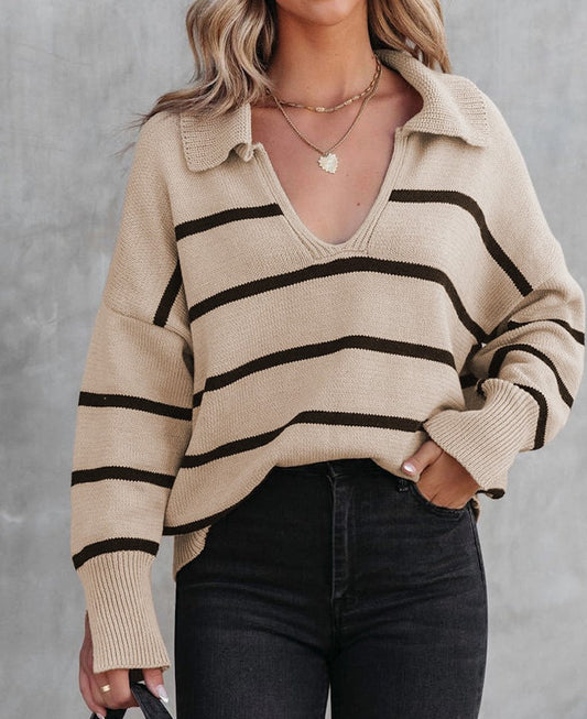 Polo Collar Striped Sweater - Premium variable from Tooksie - Just $39.99! Shop now at Tooksie