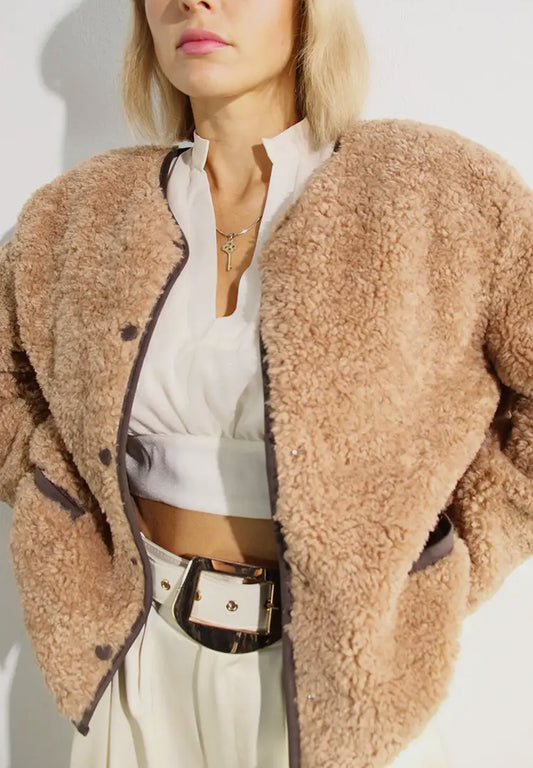 Collarless Sherpa Jacket - Premium variable from Tooksie - Just $88! Shop now at Tooksie