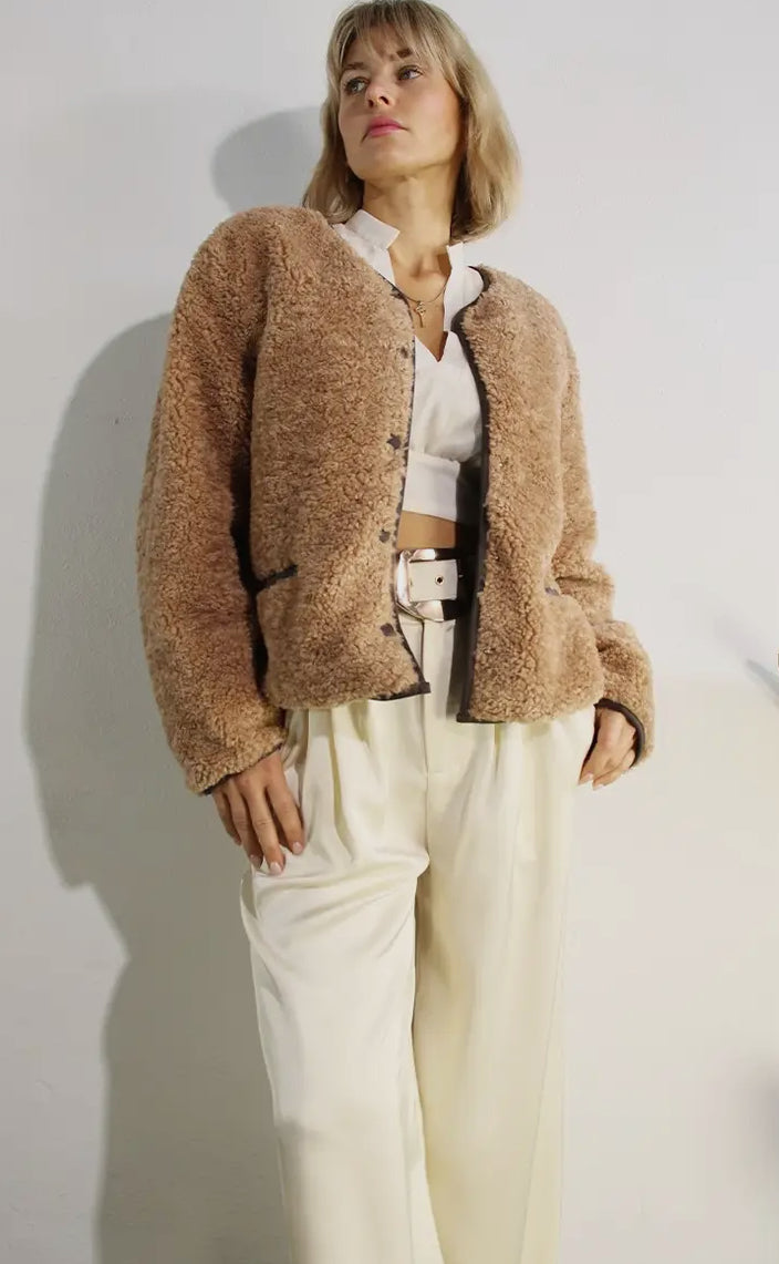 Collarless Sherpa Jacket - Premium variable from Tooksie - Just $88! Shop now at Tooksie