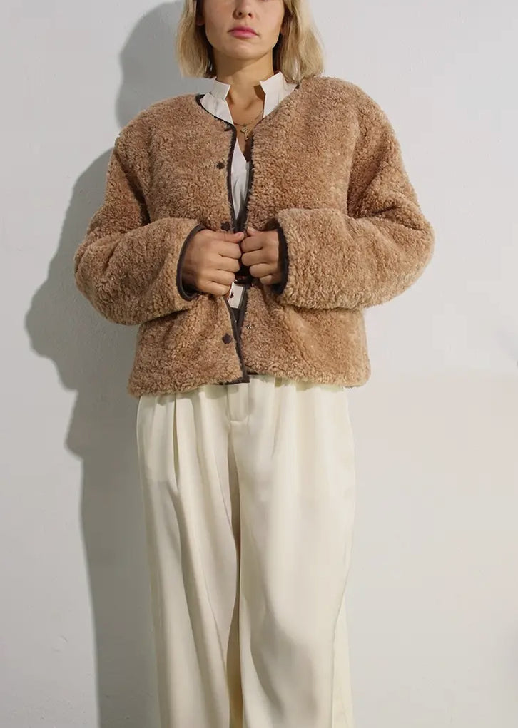 Collarless Sherpa Jacket - Premium variable from Tooksie - Just $88! Shop now at Tooksie