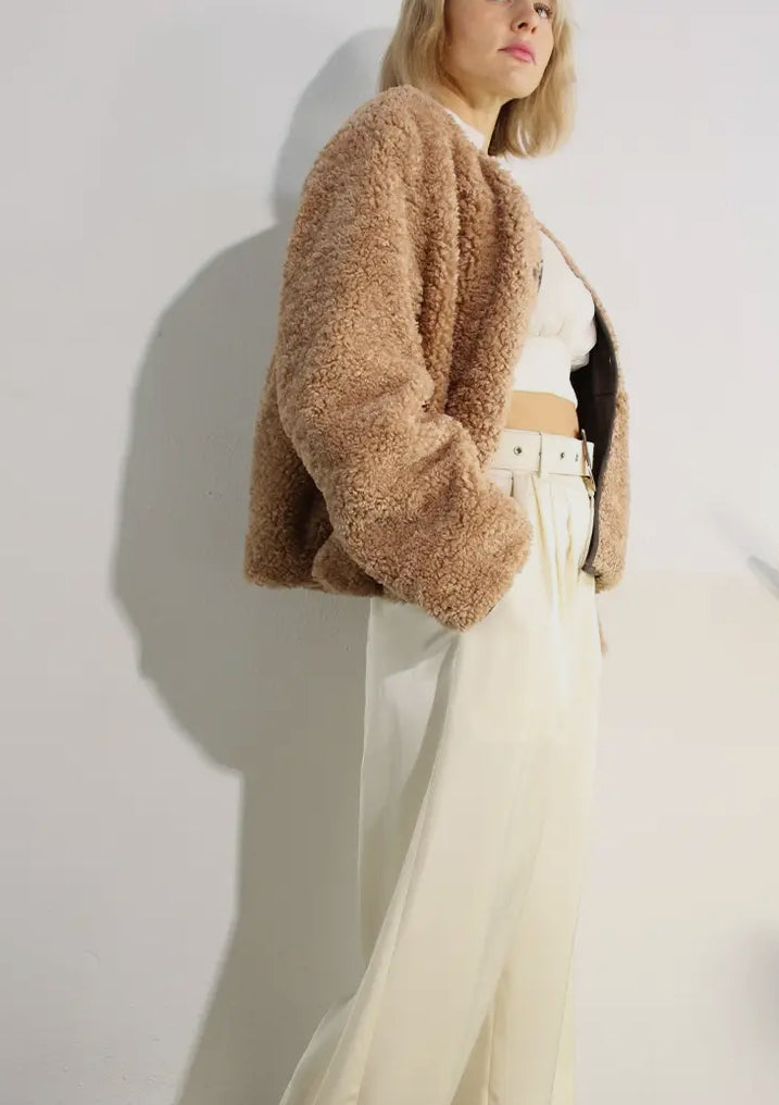 Collarless Sherpa Jacket - Premium variable from Tooksie - Just $88! Shop now at Tooksie