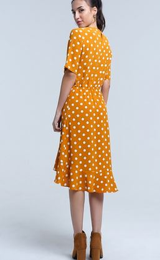 Mustard Polka Dot Dress - Premium  from Tooksie - Just $41.99! Shop now at Tooksie