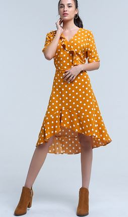 Mustard Polka Dot Dress - Premium variable from Tooksie - Just $41.99! Shop now at Tooksie