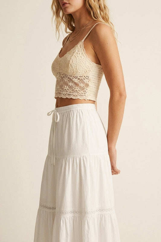 White Poplin Maxi Skirt With Lace Detail - Premium variable from Tooksie - Just $65.99! Shop now at Tooksie