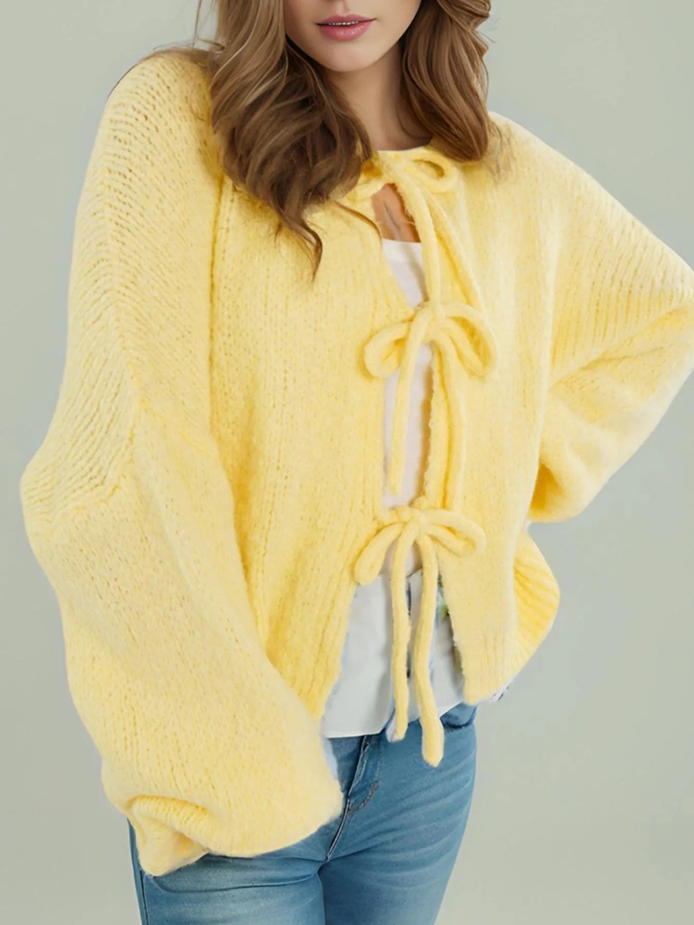 Bow Tie Front Knit Cardigan - Premium variable from Tooksie - Just $42.99! Shop now at Tooksie
