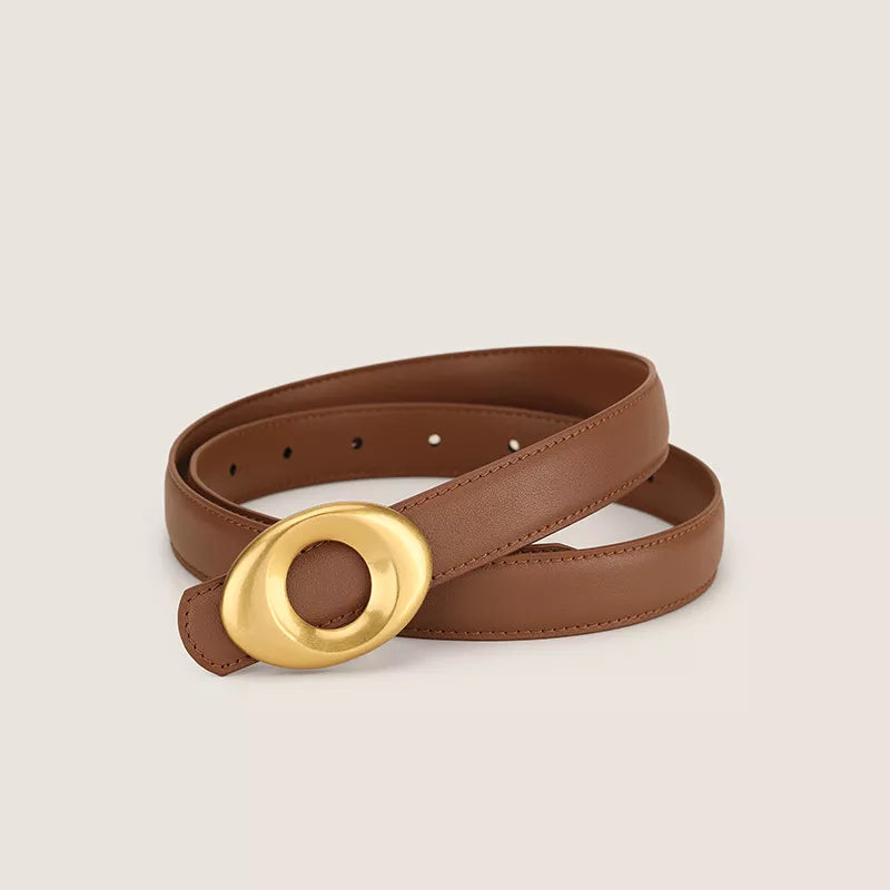 Oval Buckle Leather Belt - Premium variable from Tooksie - Just $80.99! Shop now at Tooksie