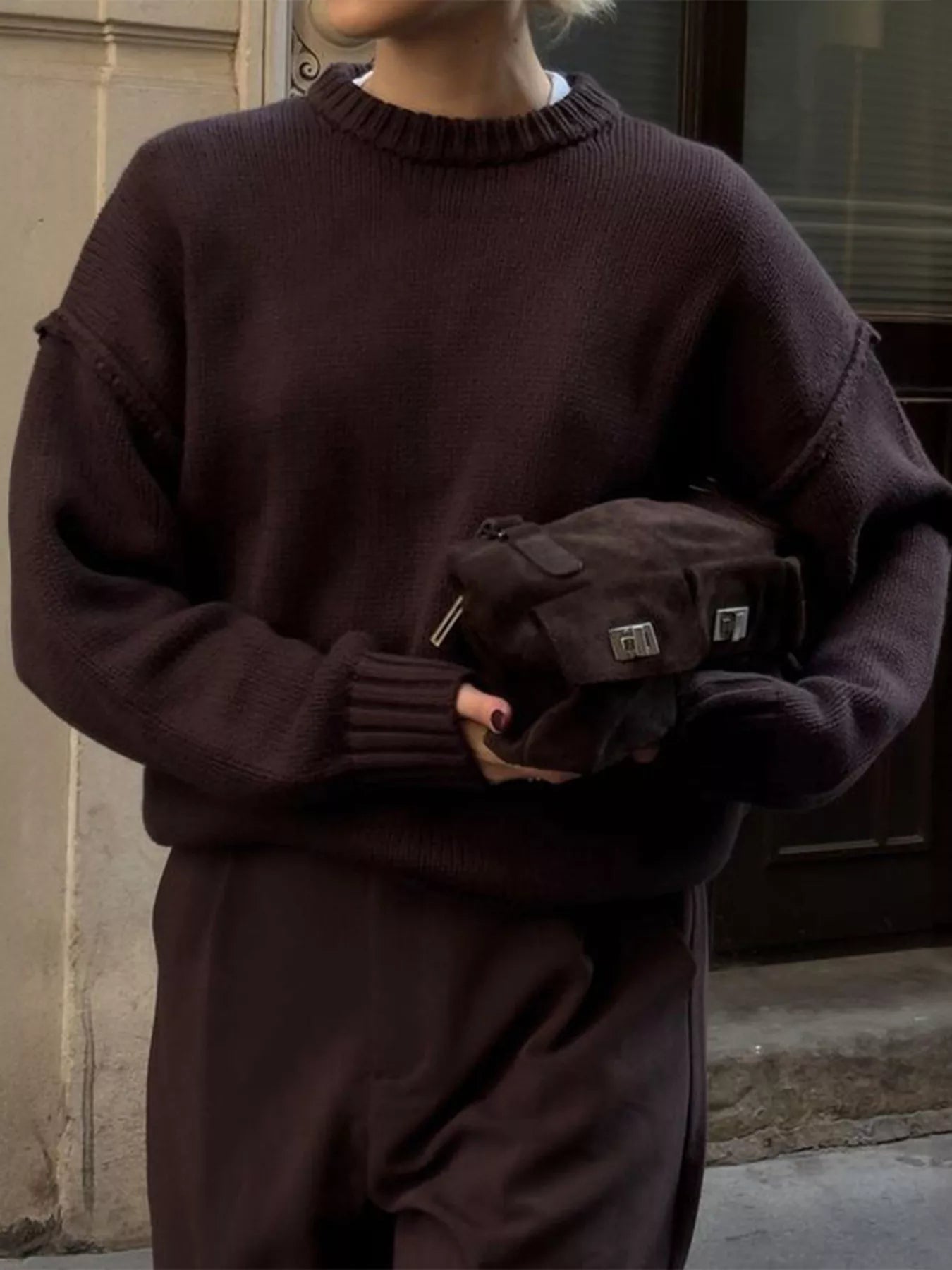 Crew Neck Dropped Shoulder Sweater - Premium variable from Tooksie - Just $49.99! Shop now at Tooksie