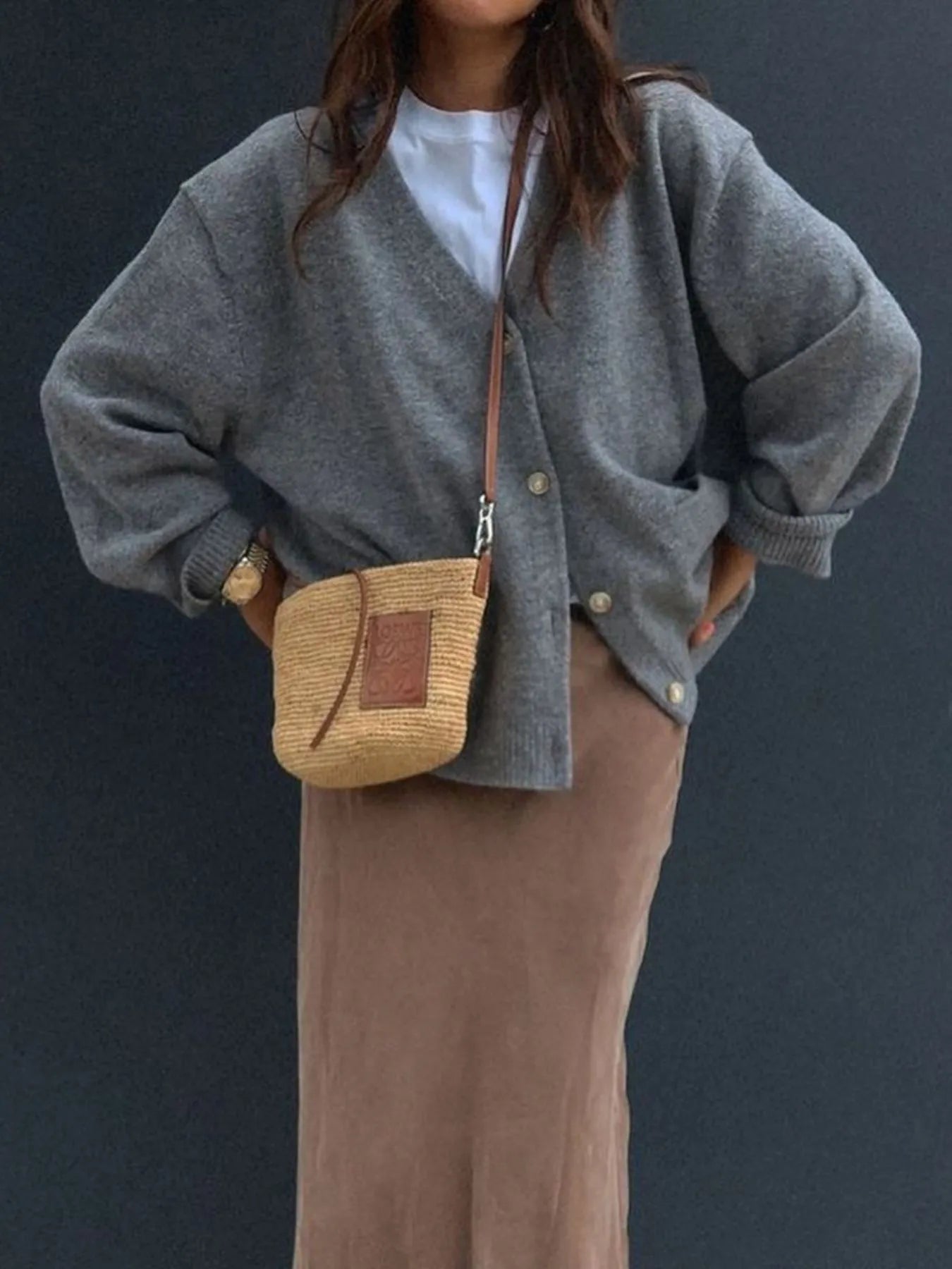 Button-Front Long Sleeve Cardigan - Premium variable from Tooksie - Just $59.99! Shop now at Tooksie