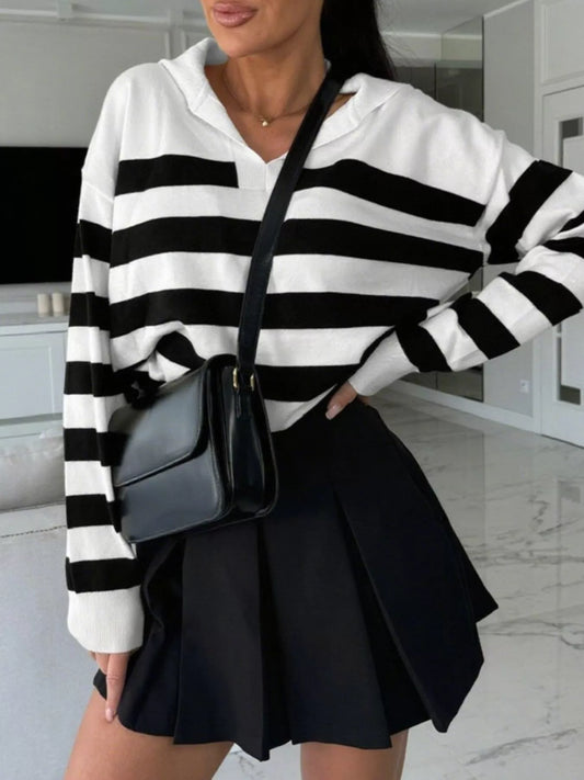 Striped Dropped Shoulder Sweater - Premium variable from Tooksie - Just $48.99! Shop now at Tooksie