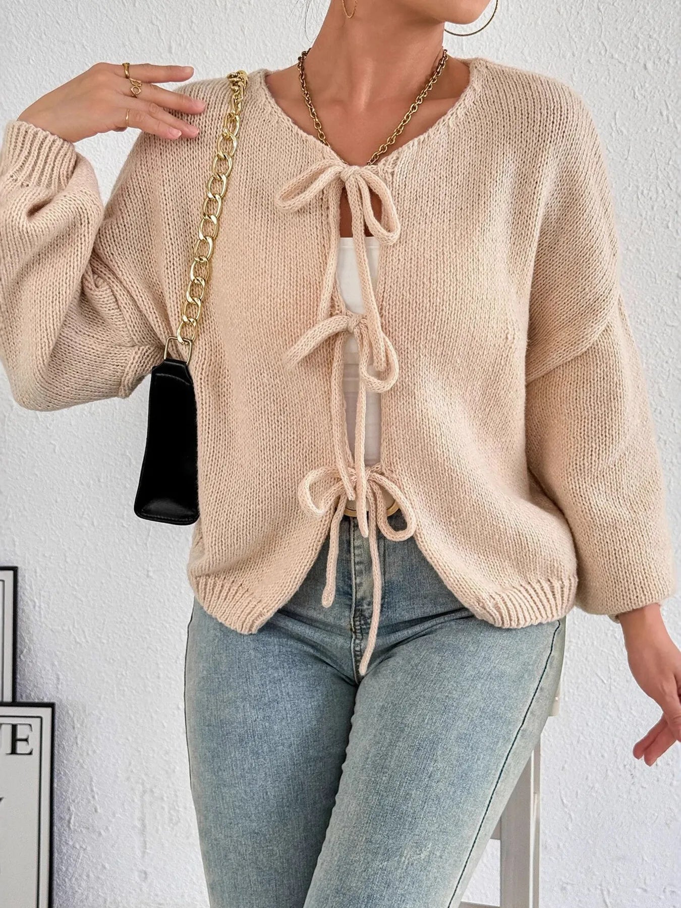 Bow Tie Front Knit Cardigan - Premium variable from Tooksie - Just $42.99! Shop now at Tooksie