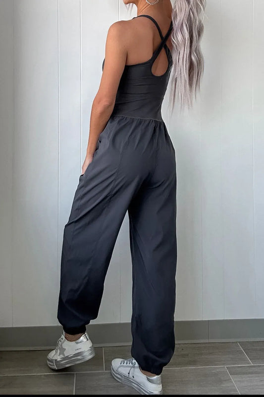 Cutout Square Neck Yoga Jumpsuit - Premium variable from Tooksie - Just $48.99! Shop now at Tooksie